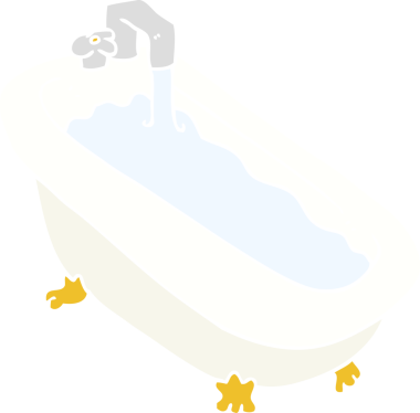 Bir insan tarafından çizilmiş su dolu küvetin düz renk çizimi