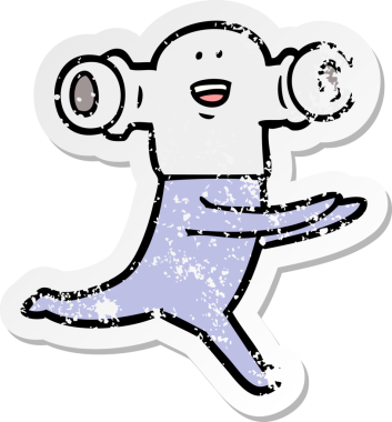 Bir insan tarafından çizilen dost canlısı çizgi film uzaylısının sıkıntılı çıkartması.