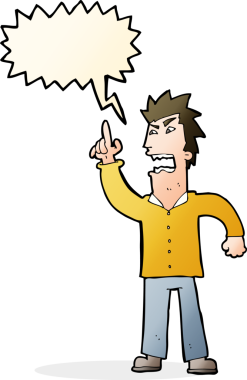 Bir insan tarafından çizilen konuşma balonuyla noktayı koyan kızgın adam çizgi filmi.