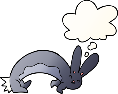 Düşünce baloncuklu komik çizgi film tavşanı bir insan tarafından çizilmiş.
