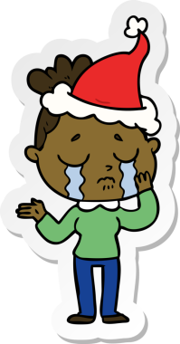 Bir insan tarafından çizilmiş Noel Baba şapkası giyen ağlayan bir kadının el yazısı.