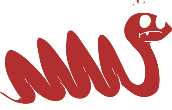 Bir insan tarafından çizilmiş düz renkli çizgi film yılanı.