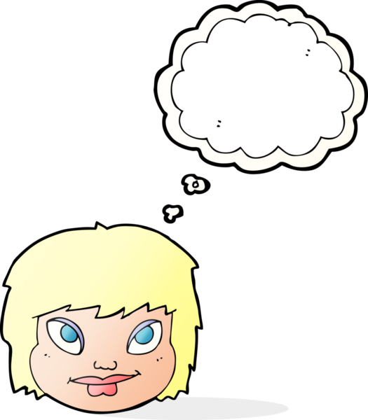 Bir insan tarafından çizilmiş düşünce baloncuklu kadın yüzü.