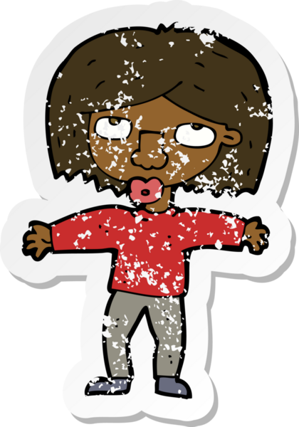 Bir insan tarafından çizilmiş bir çizgi film kızına ait gerilimli bir çıkartma.