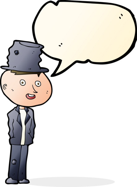 Bir insan tarafından çizilmiş konuşma balonlu komik evsiz adam.