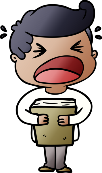 Bir insan tarafından çizilmiş kitabı olan bağıran bir karikatür.