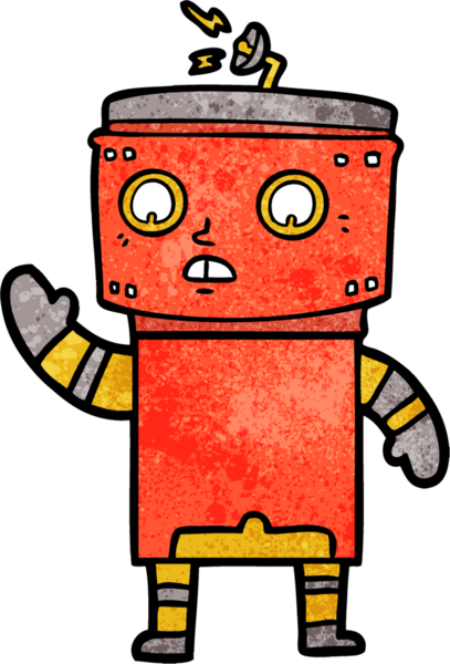 Bir insan tarafından çizilmiş çizgi film robotu