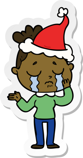 Bir insan tarafından çizilmiş Noel Baba şapkası giyen ağlayan bir kadının el yazısı.