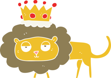 Bir insan tarafından çizilmiş tacı olan düz bir aslan çizimi