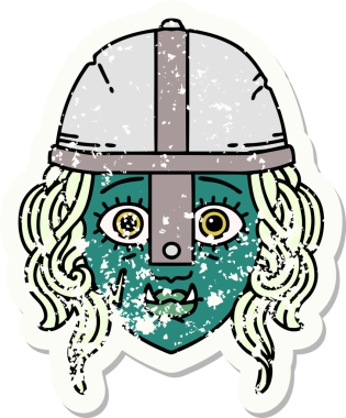 Retro Dövme Biçimli Ork savaşçı yüzü bir insan tarafından çizilmiş