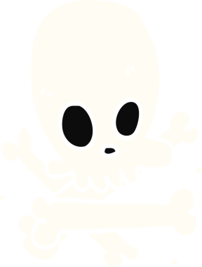 Bir insan tarafından çizilmiş düz renkli kafatası ve kemikler.