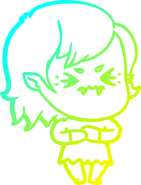 Bir insan tarafından çizilmiş, soğuk gradyan çizgi film karakteri bir vampir kız.