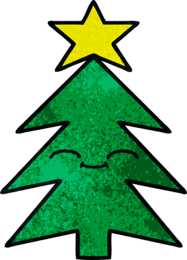 Bir insan tarafından çizilmiş bir Noel ağacının retro grunge desenli karikatürü