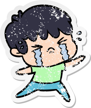 Bir insan tarafından çizilmiş, ağlayan bir çizgi film çocuğunun sıkıntılı çıkartması.