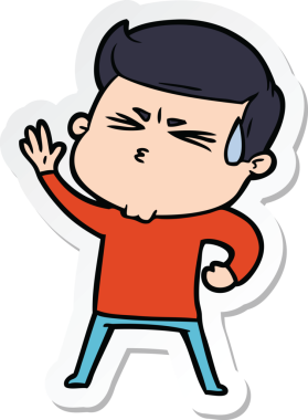 Bir insan tarafından çizilmiş terleyen bir karikatür adamın çıkartması.