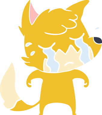 Bir insan tarafından çizilmiş ağlayan tilki düz renkli çizgi film