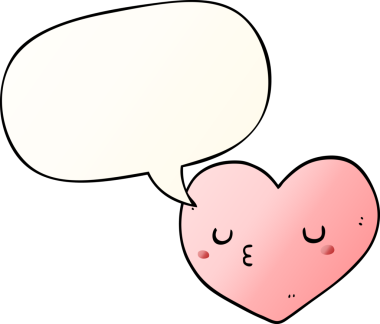 Bir insan tarafından çizilmiş, konuşma baloncuklu karikatür aşk kalbi.
