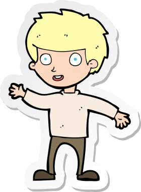 Bir insan tarafından çizilmiş mutlu bir çocuğun çıkartması.