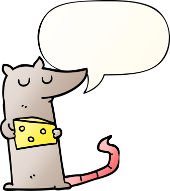 bir insan tarafından çizilmiş, dil baloncuklu çizgi film faresi.