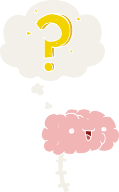 Düşünce baloncuğu olan bir çizgi film meraklısı beyin bir insan tarafından çizilmiş.