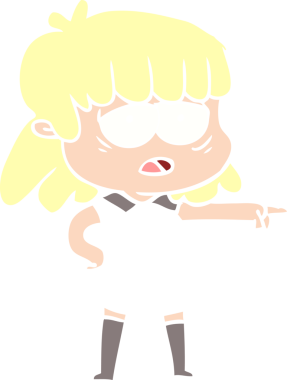 Bir insan tarafından çizilmiş düz renkli çizgi film yorgunu bir kadın.