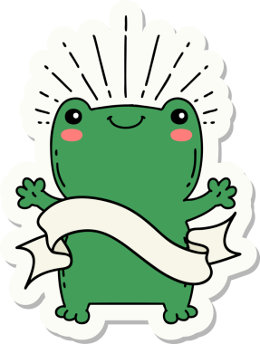 Bir insan tarafından çizilmiş mutlu kurbağa dövmesi stili.