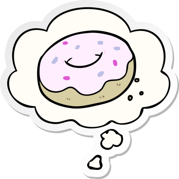 Düşünce baloncuklu çizgi film çöreği insan tarafından çizilmiş bir çıkartma gibi.