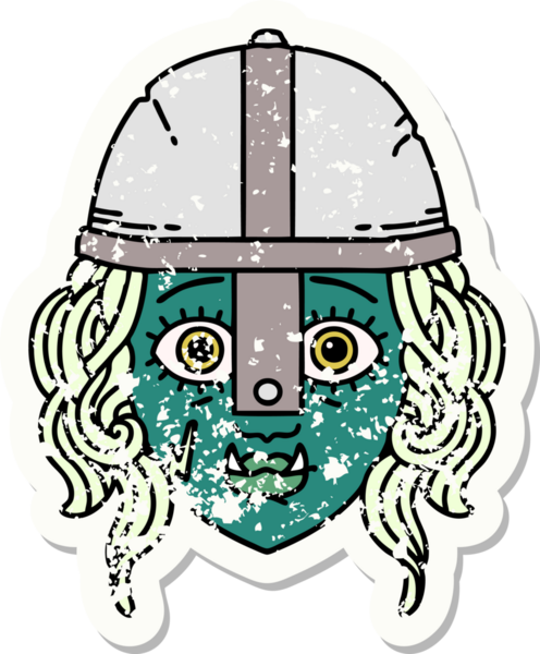 Retro Dövme Biçimli Ork savaşçı yüzü bir insan tarafından çizilmiş