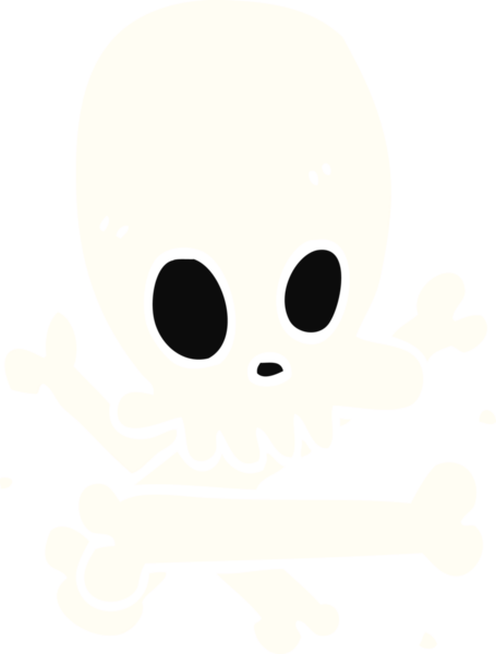 Bir insan tarafından çizilmiş düz renkli kafatası ve kemikler.