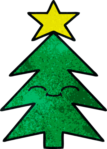 Bir insan tarafından çizilmiş bir Noel ağacının retro grunge desenli karikatürü