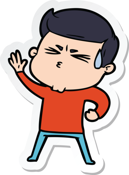 Bir insan tarafından çizilmiş terleyen bir karikatür adamın çıkartması.