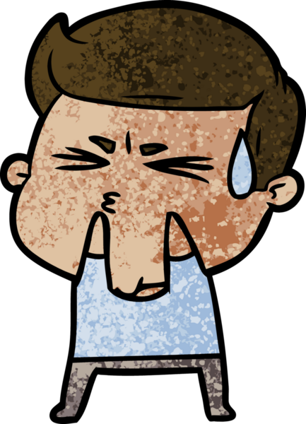 Bir insan tarafından çizilmiş terleyen çizgi film adamı.