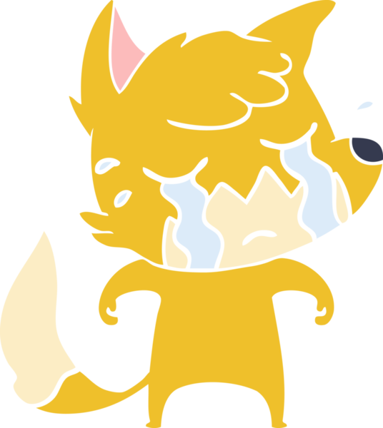 Bir insan tarafından çizilmiş ağlayan tilki düz renkli çizgi film