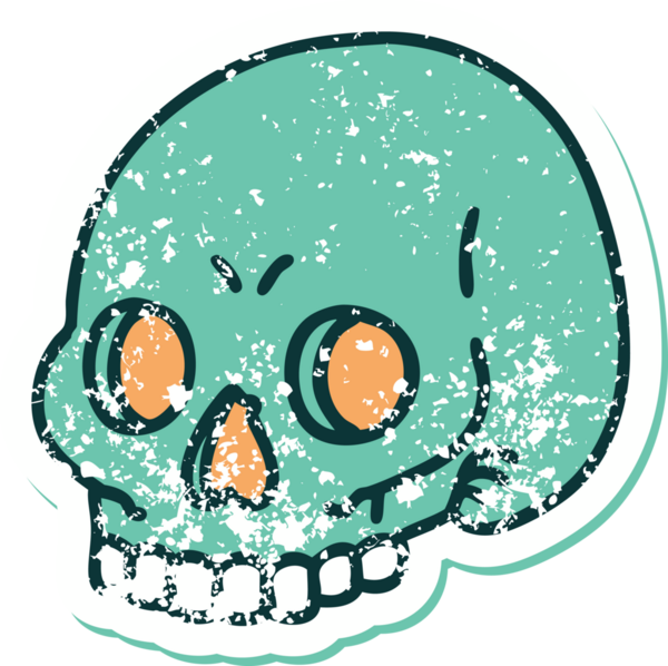 Bir insan tarafından çizilmiş bir kafatasının sembolik dövmeli görüntüsü.