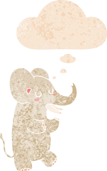 Düşünce baloncuklu çizgi film fili grunge dertli eski moda bir insan tarafından çizilmiş.