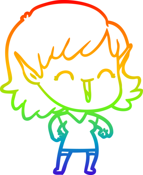 Gökkuşağı gradyan çizgi çizimi bir insan tarafından çizilmiş bir elf kızı