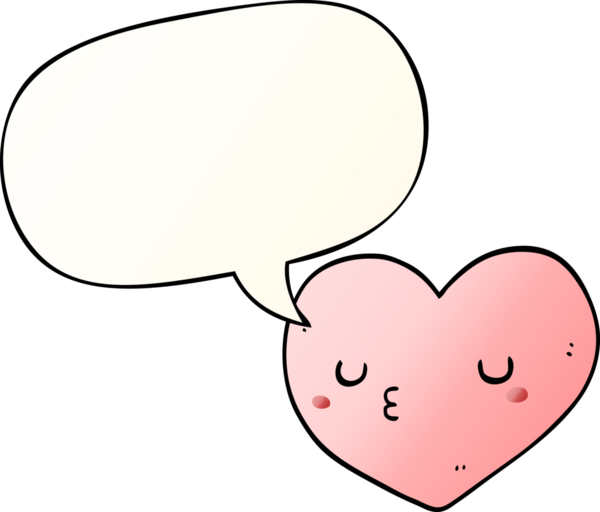 Bir insan tarafından çizilmiş, konuşma baloncuklu karikatür aşk kalbi.