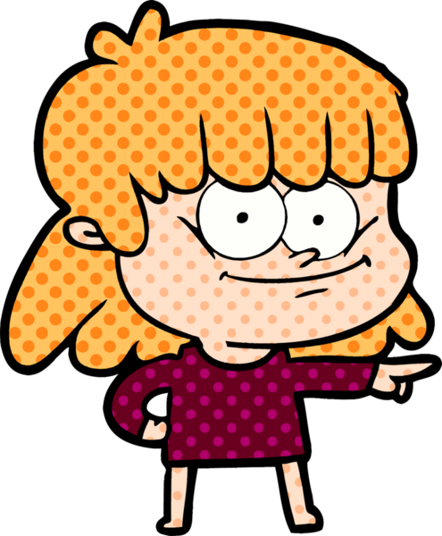 Bir insan tarafından çizilmiş gülümseyen çizgi film kızı.