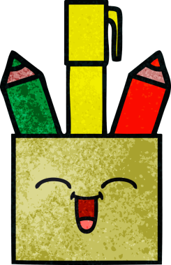 Bir insan tarafından çizilmiş bir kalem tenceresinin retro grunge desen karikatürü