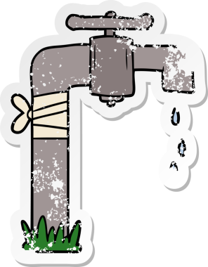 Bir insan tarafından çizilmiş eski bir su musluğunun sıkıntılı çıkartması.