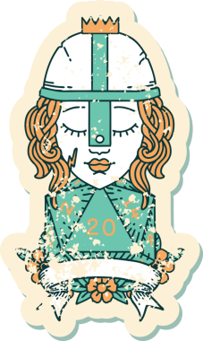 Retro Dövme Tarzı İnsan Savaşçısı Doğal 20 rulo ile Bir insan tarafından çizilmiş