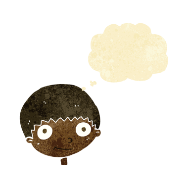 Bir insan tarafından çizilmiş düşünce balonu olan mutlu çocuk çizgi filmi.