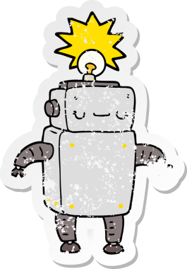 Bir insan tarafından çizilmiş karikatür robotunun sıkıntılı çıkartması.