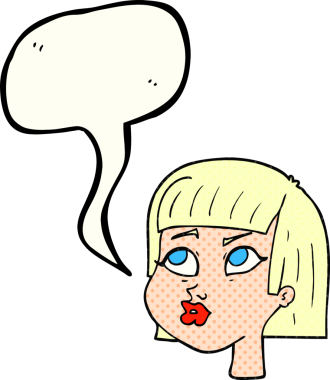 Bir insan tarafından çizilmiş serbest çizilmiş çizgi roman konuşma balonu kadın yüzü.