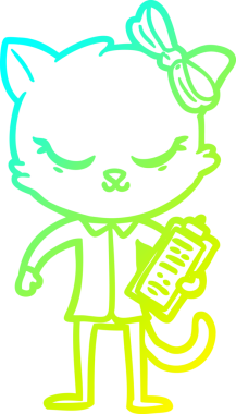 Bir insan tarafından çizilmiş bir çizgi film kedisinin soğuk gradyan çizimi.