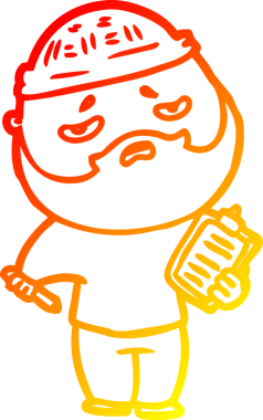 İnsan tarafından çizilmiş sakallı, endişeli bir çizgi film karakteri.