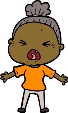 Bir insan tarafından çizilmiş kızgın yaşlı kadın çizgi filmi.