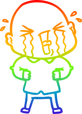 Bir insan tarafından çizilmiş ağlayan kel bir adamın çizgi çizimi.