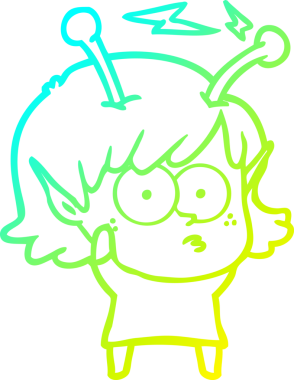 Bir insan tarafından çizilmiş bir uzaylı kız çizgi filmi.