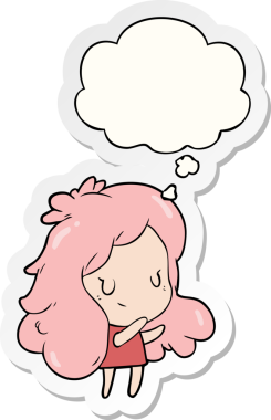 İnsan tarafından çizilmiş bir çıkartma olarak düşünce balonlu çizgi film kızı.